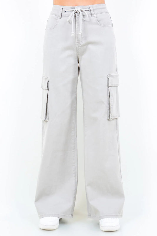 American Bazi Full Size Drawstring Wide Leg Cargo Pants Plus Size