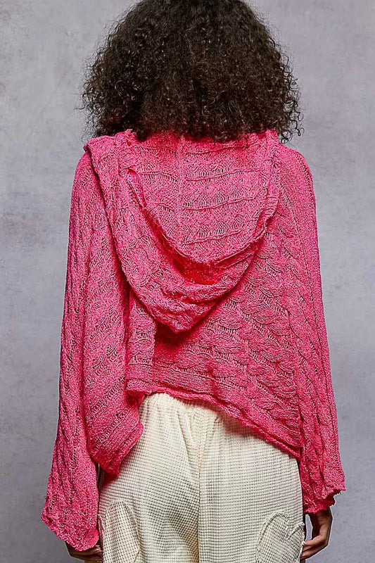 POL Cropped Hooded Knit Top with Full Sleeves