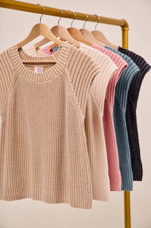 SO ME Mineral Washed Raglan Sleeveless Sweater Top