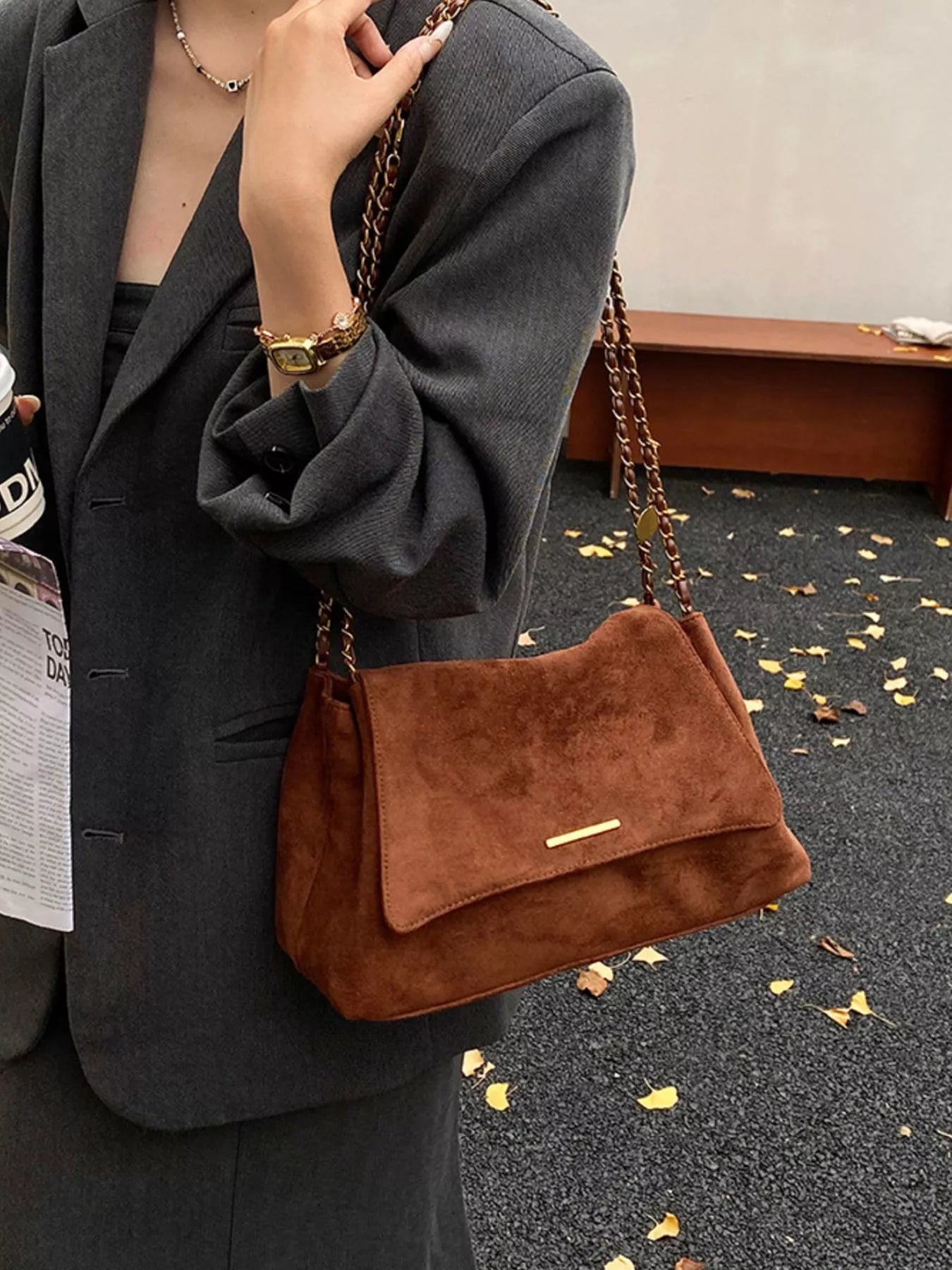 Suede Flap Chain Shoulder Bag