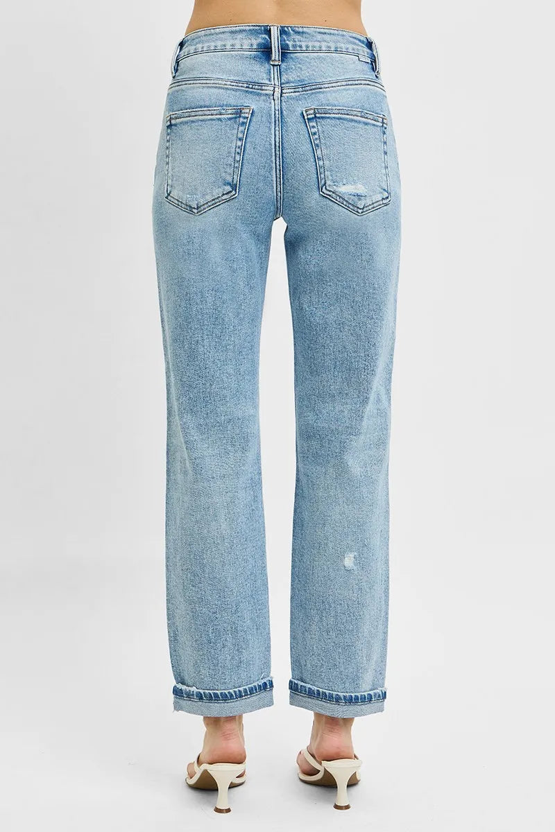 RISEN Full Size High Rise Ankle Boyfriend Distressed Jeans Plus Size