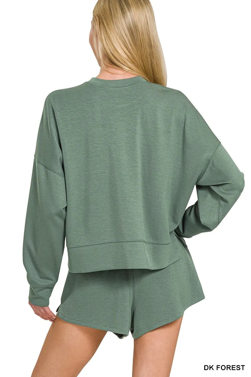 Zenana Scuba Long Sleeve Sweatshirts & Shorts Set