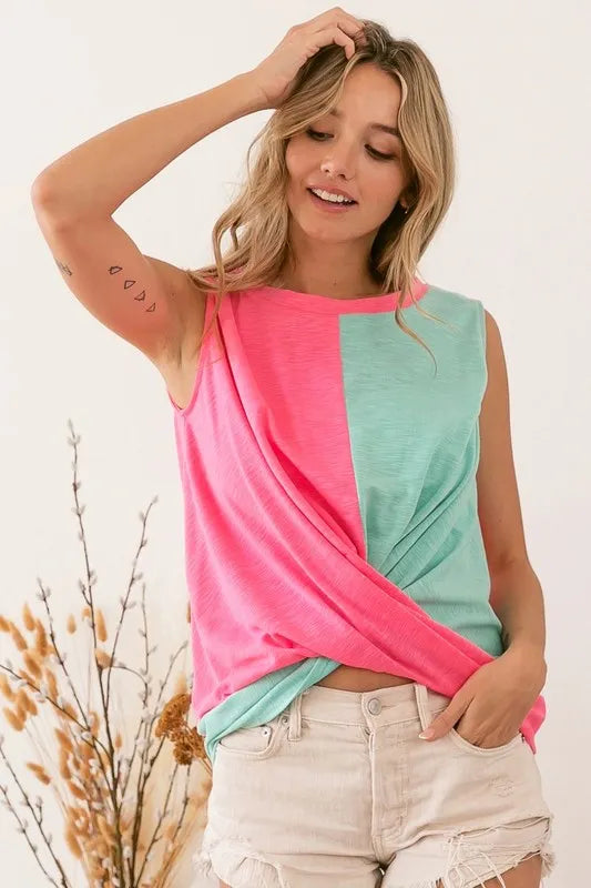 BiBi Slub Terry Color Block Twisted Top