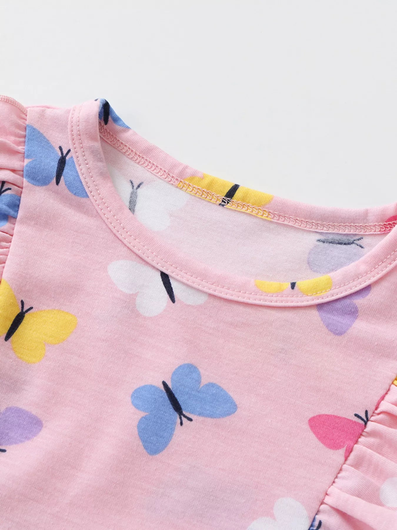 Children's Butterfly Print Ruffle Trim Long Sleeve Dress