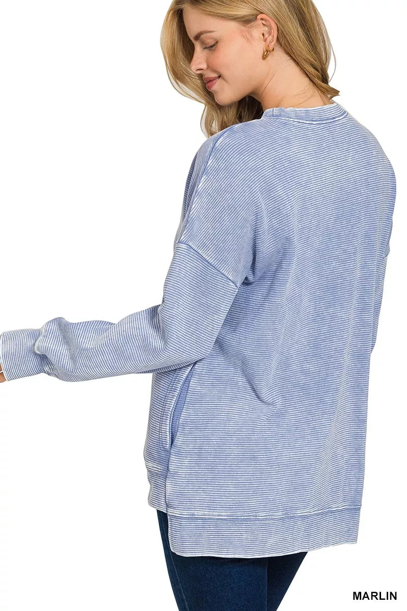 Zenana Full Size Acid Washed Double Ribbed Hi-low Sweatshirt Plus Size