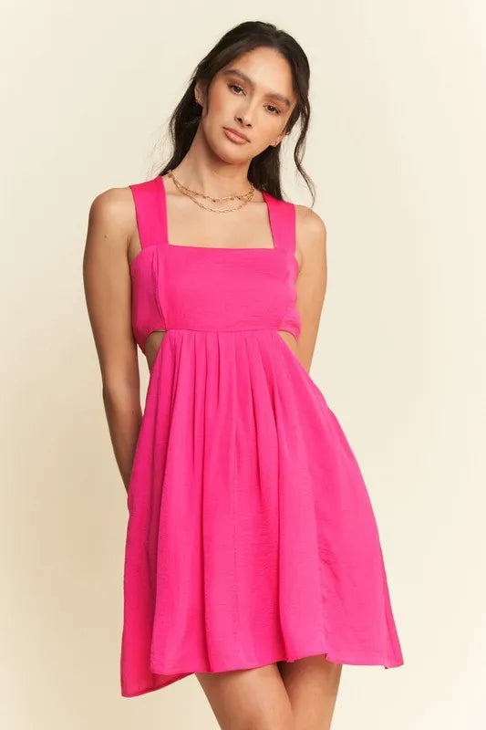 Davi & Dani Washed Satin Cutout Skirt Bandeau Mini Dress