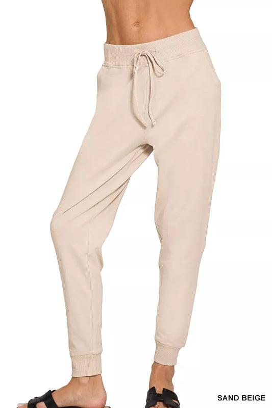 Zenana Drawstring Cotton Joggers with Pockets