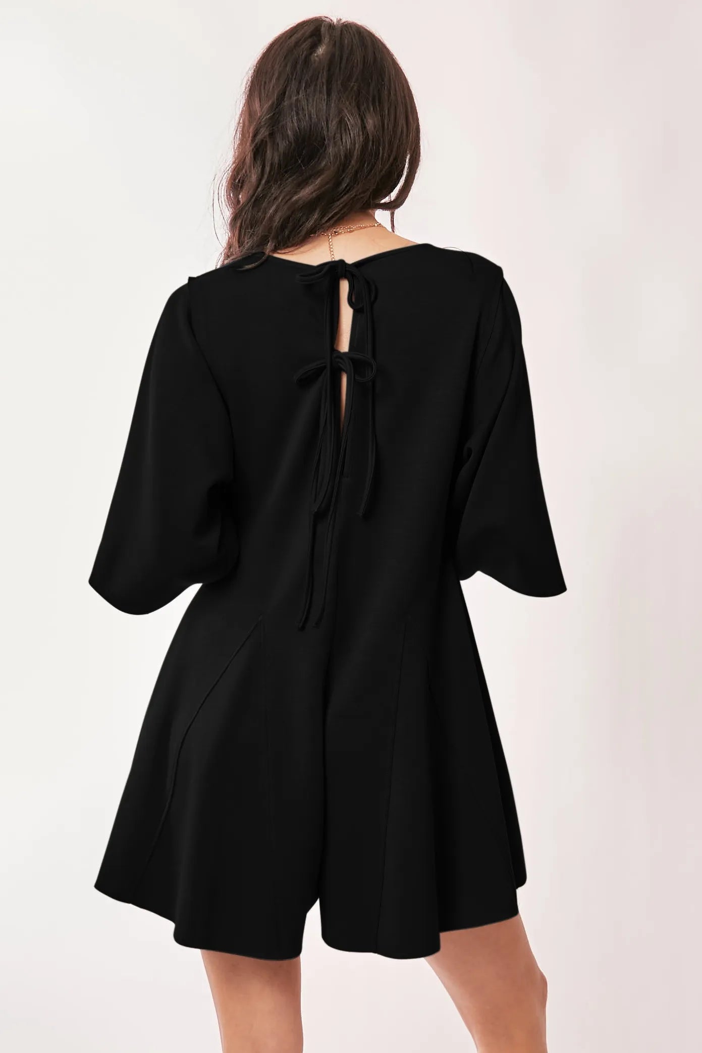 Davi & Dani Solid Draped Sleeve Ties Back Skort Romper