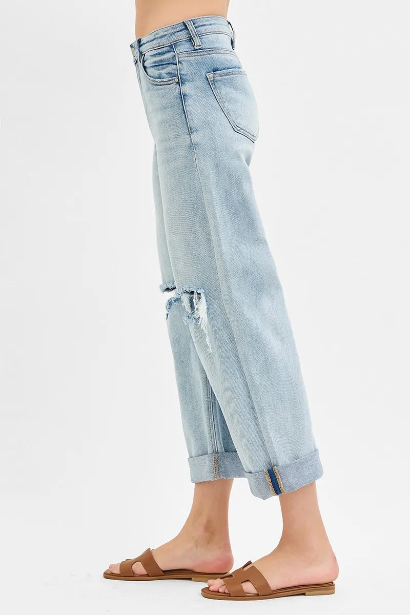 RISEN Full Size Mid Rise Fit Boyfriend Jeans with Cuff Plus Size
