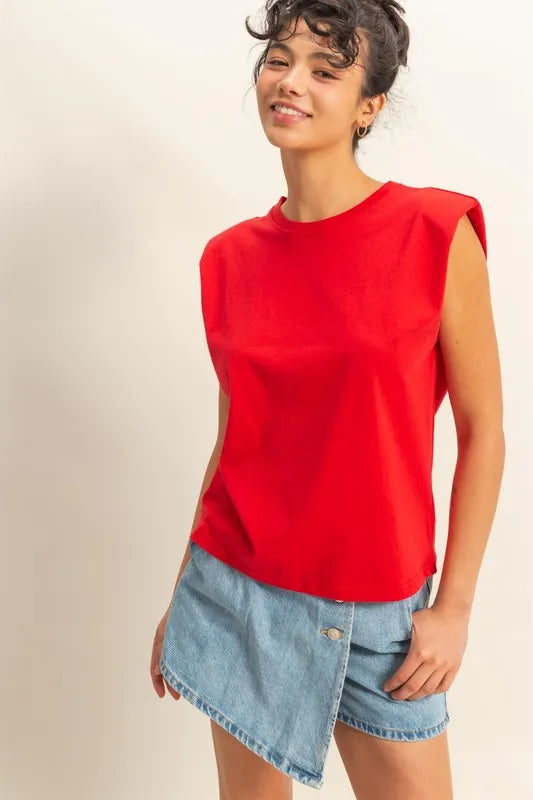 HYFVE Round Neck Shoulder Pad Sleeveless Top
