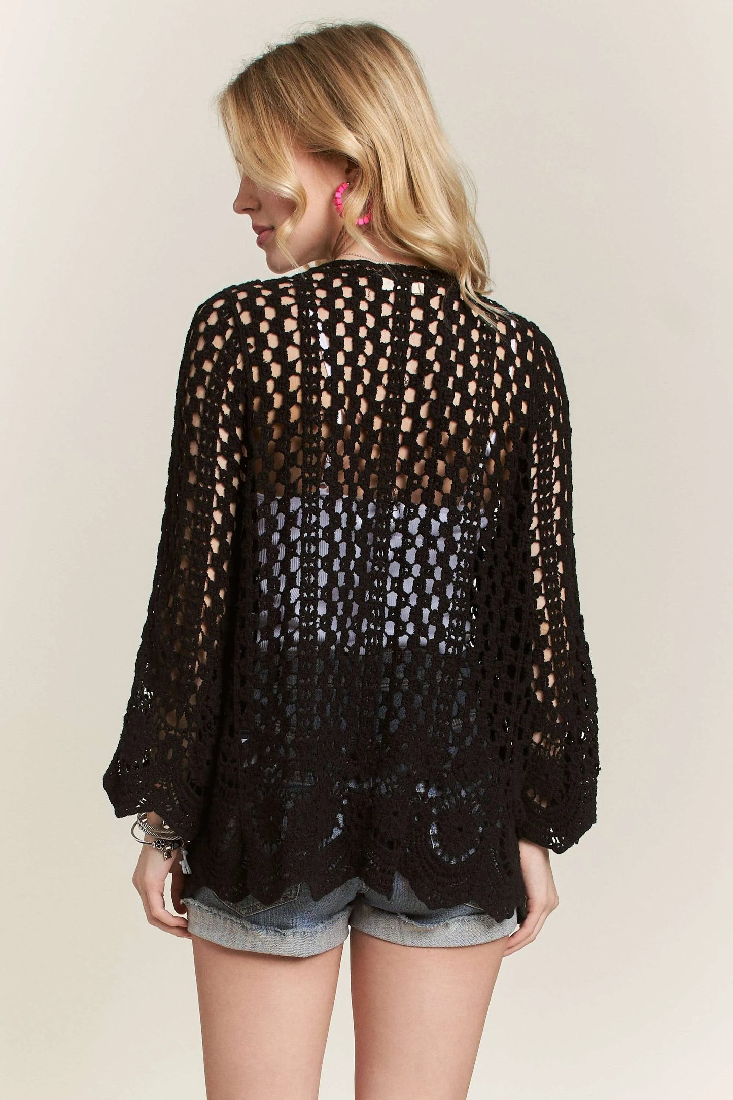 ADORA Crochet Cardigan With Scallop Hem