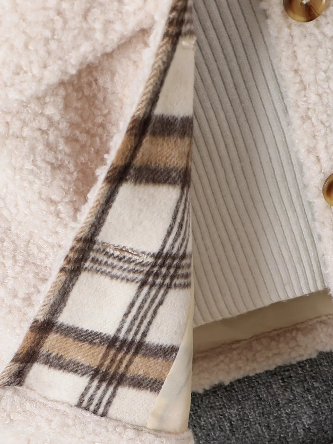 Children's Cozy Plaid Sleeve Fleece Jacket