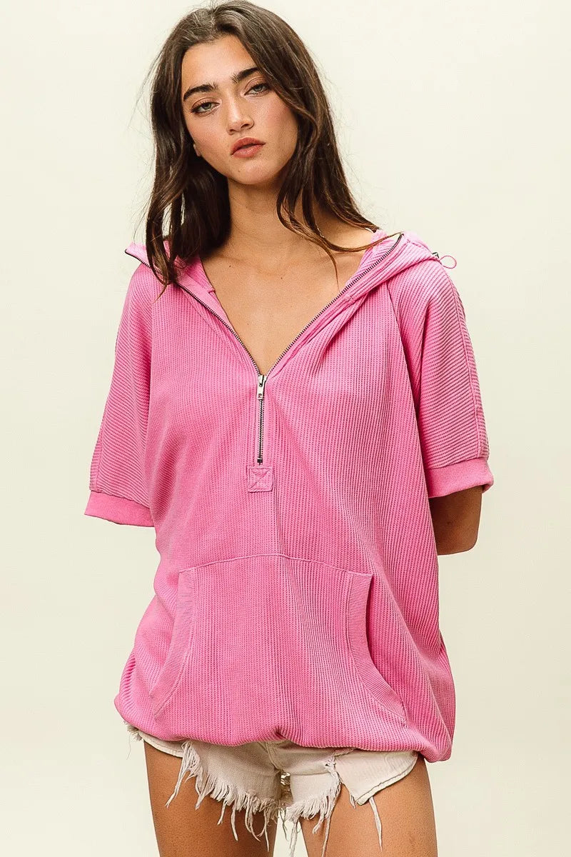 BiBi Vintage Washed Waffle Thermal Hoodie