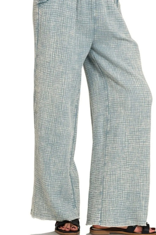 Zenana Washed Double Gauze Elastic Band Waist Pants