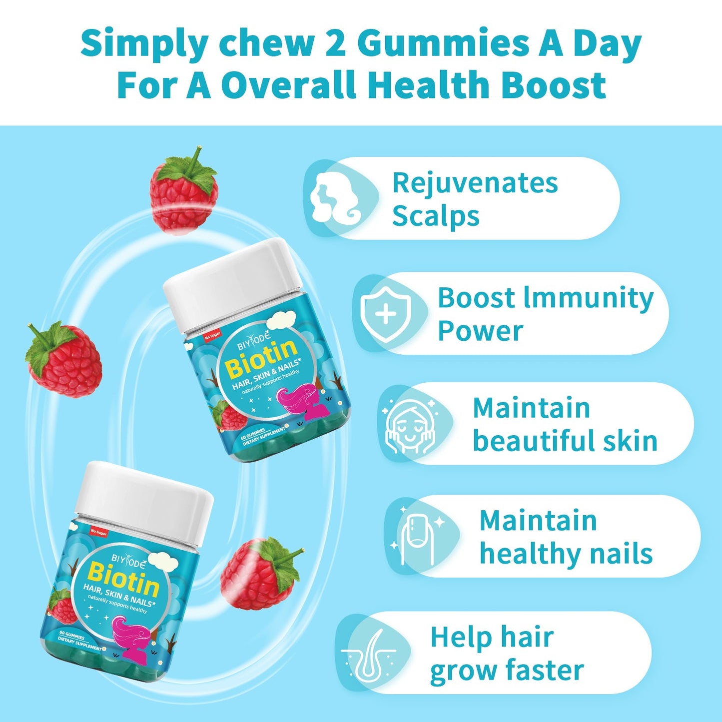 OEM ODM Ready Stock Fast Shipping Biotin Gummies Boost Immunity Power Skin Hair & Nail Health Multi Vitamin Supplement
