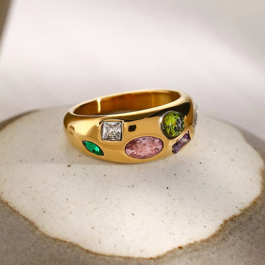 18K Gold-Plated Colorful Zircon Ring