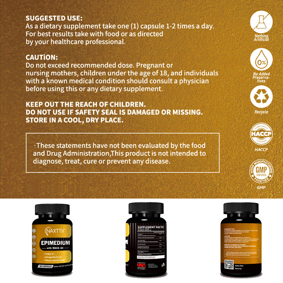 EPIMEDIUM Maca Root Powder Tongkat Aliand Tribulus Terrestris Powder 90 Capsules 500mg Dietary Supplement For Women And Men
