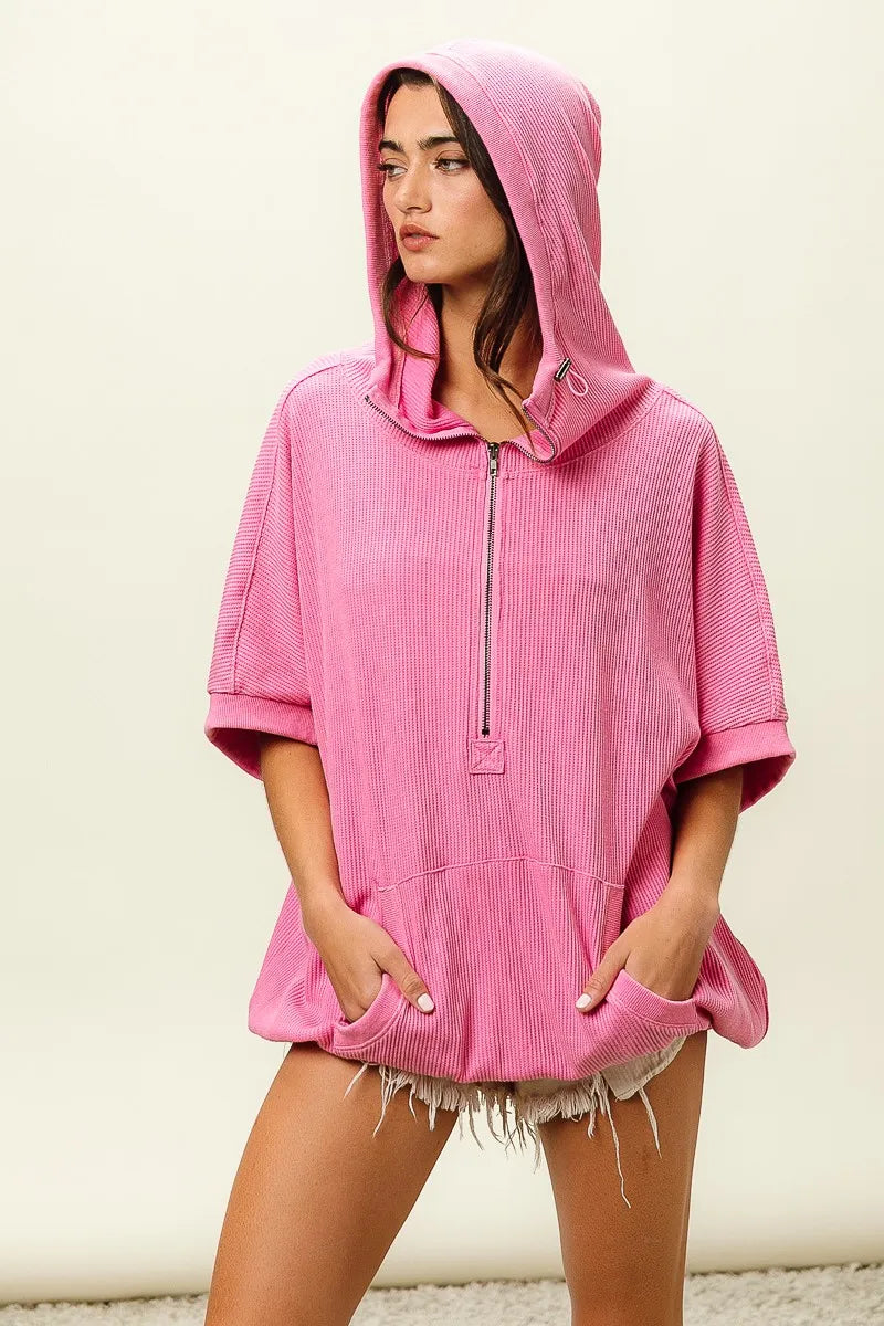 BiBi Vintage Washed Waffle Thermal Hoodie