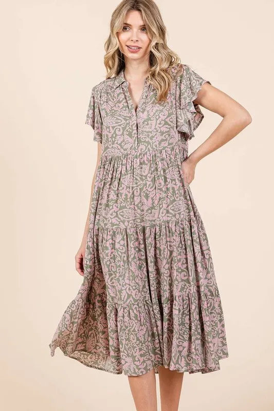 Mittoshop Abstract Print Ruffle Tier Midi Dress