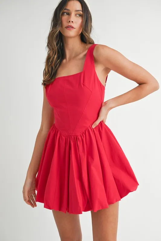 MABLE Poplin Square Neckline Bubble Mini Dress