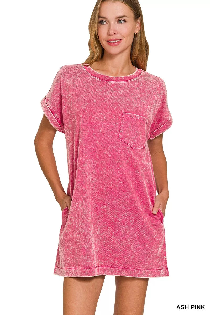 Zenana Premium Cotton Washed T-Shirt Dress