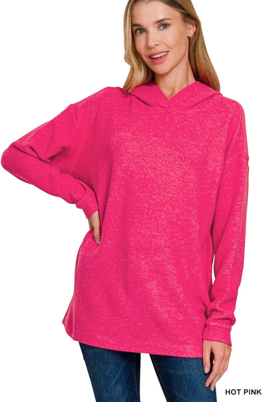 Zenana Hooded Brushed Melange Hacci Sweater