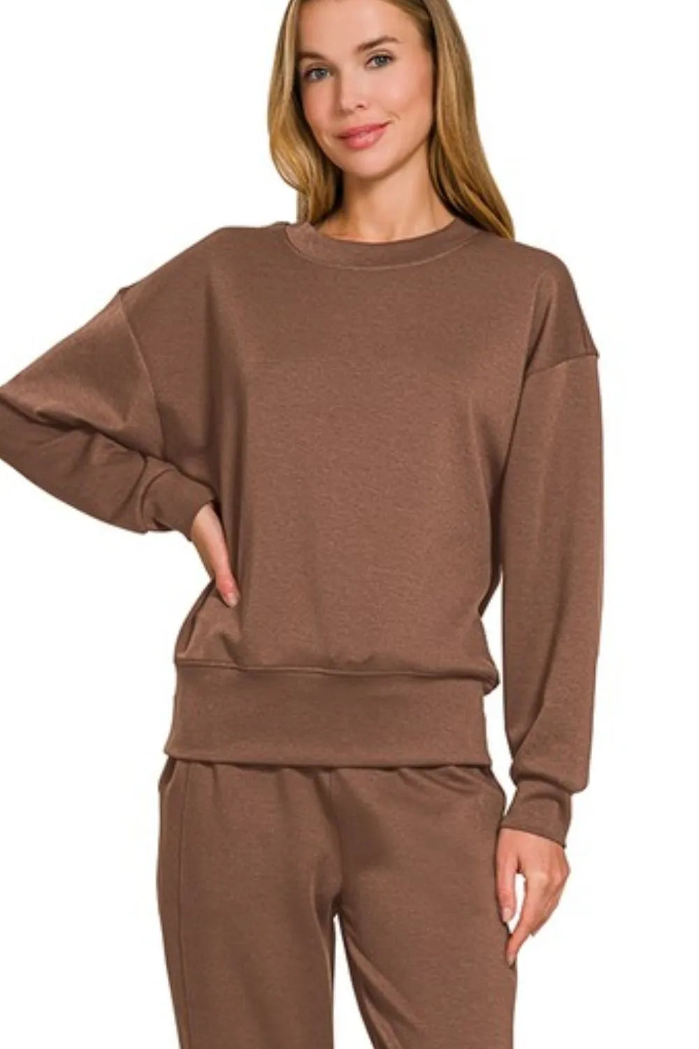 Zenana Scuba Crewneck Pullover & Joggers 2 Pieces Set