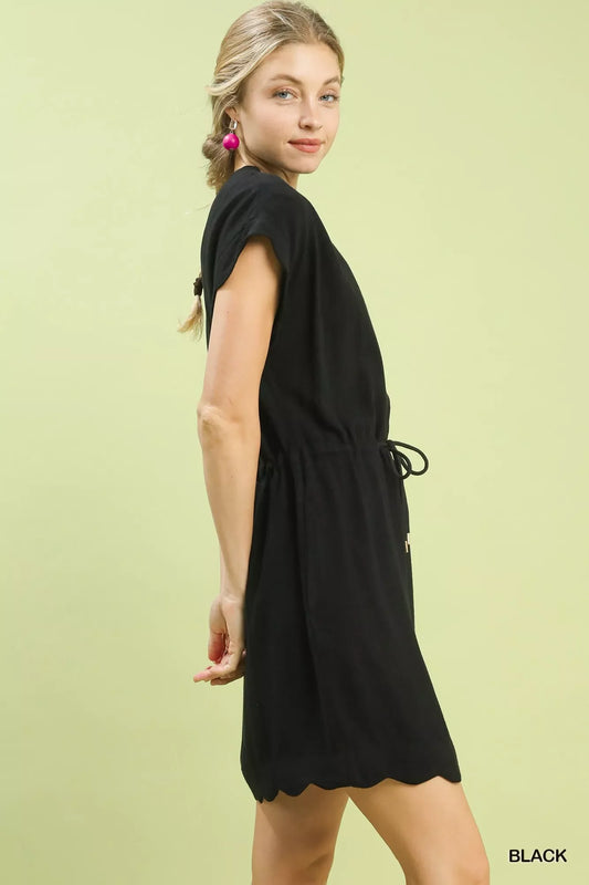 Umgee Linen Blend Scallop Hem Mini Dress