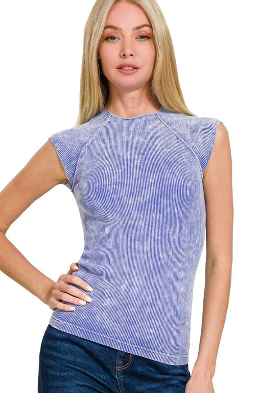 Zenana Stone Washed Ribbed Seamless Top