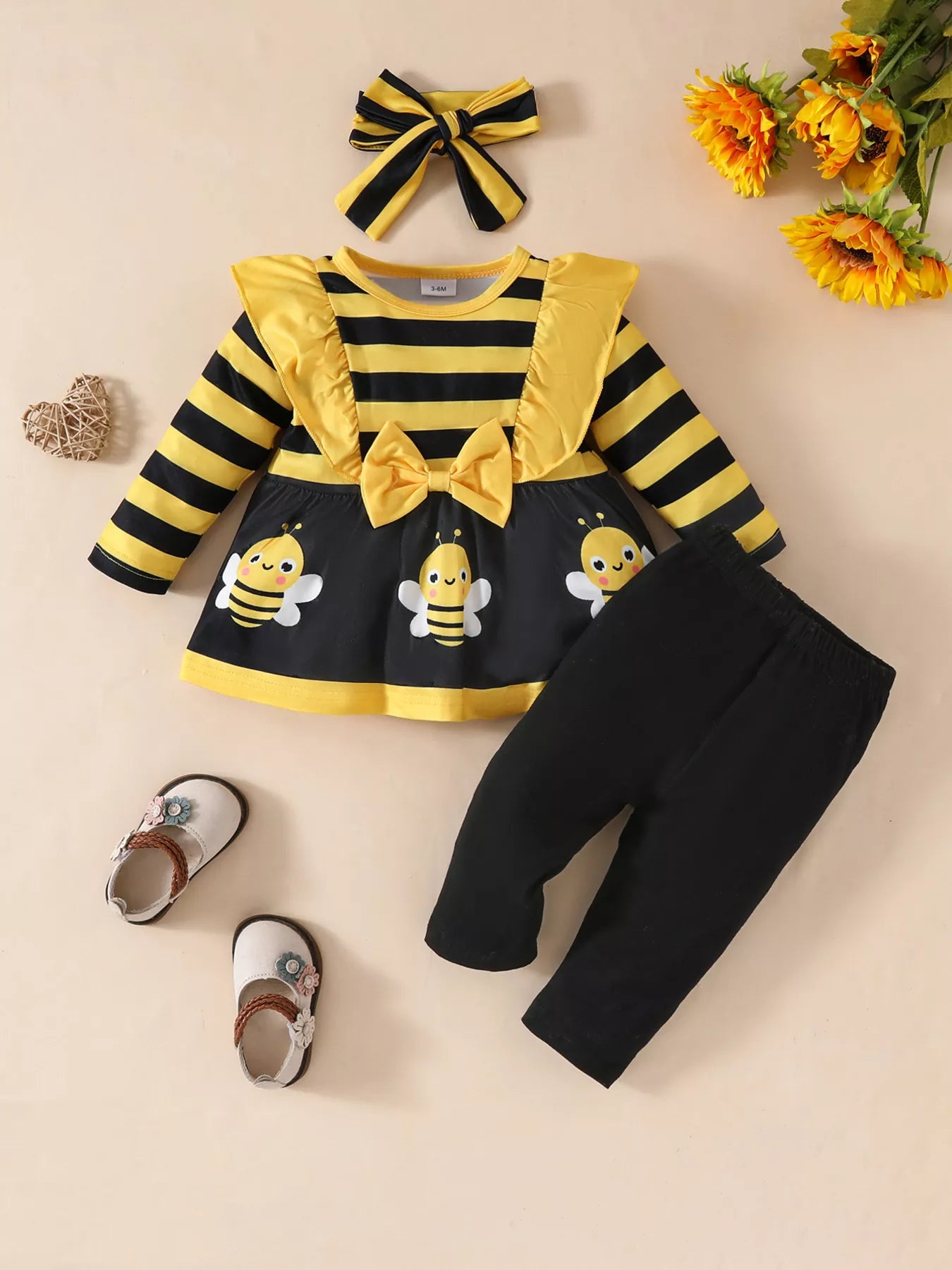 Children's Ruffled Top and Pants Set with Headband