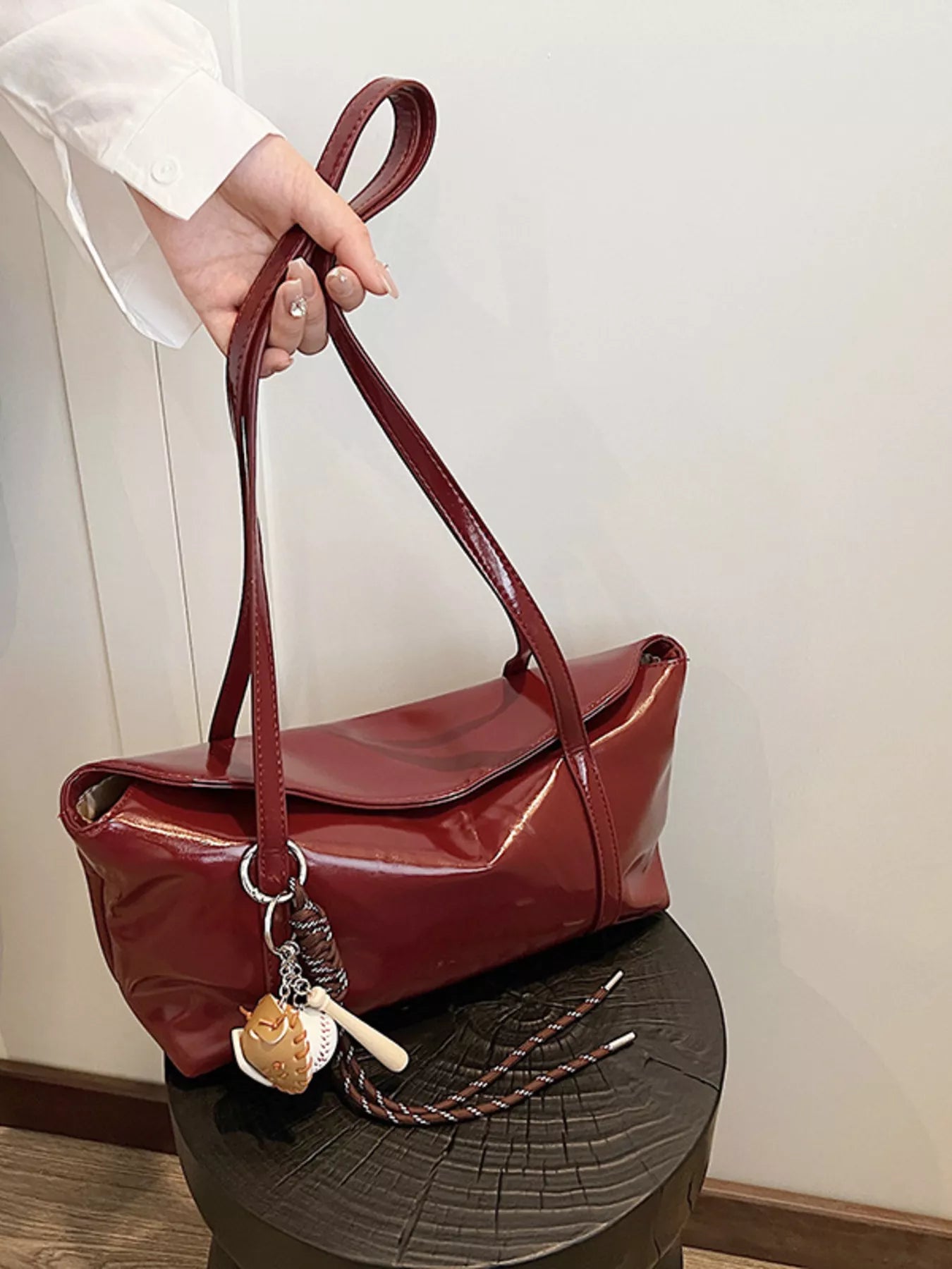 Solid Color Leather Shoulder Bag