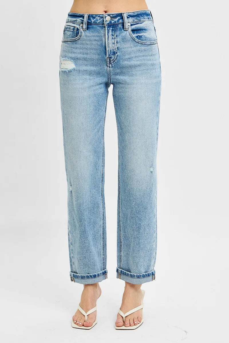 RISEN Full Size High Rise Ankle Boyfriend Distressed Jeans Plus Size