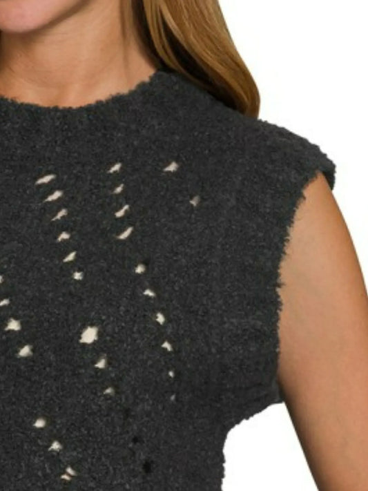 Zenana Openwork Textured Wool Sweater Vest