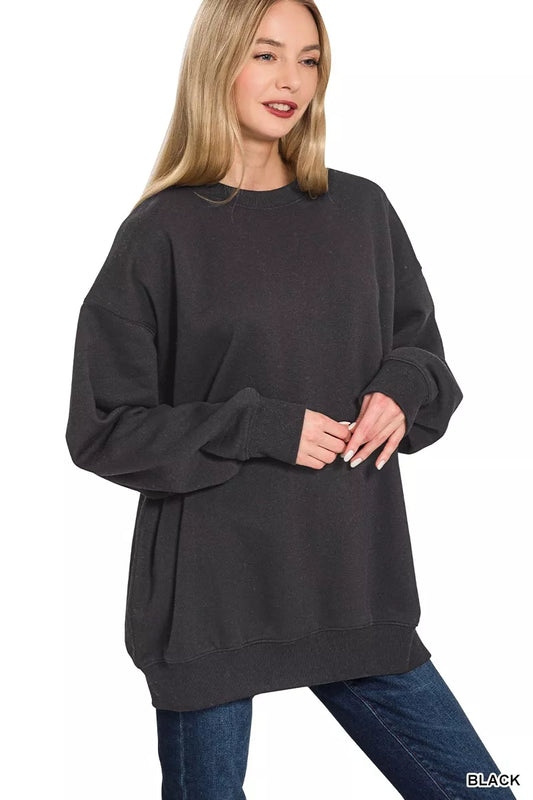 Zenana Oversized Round Neck Fleece Tunic Sweatshirt