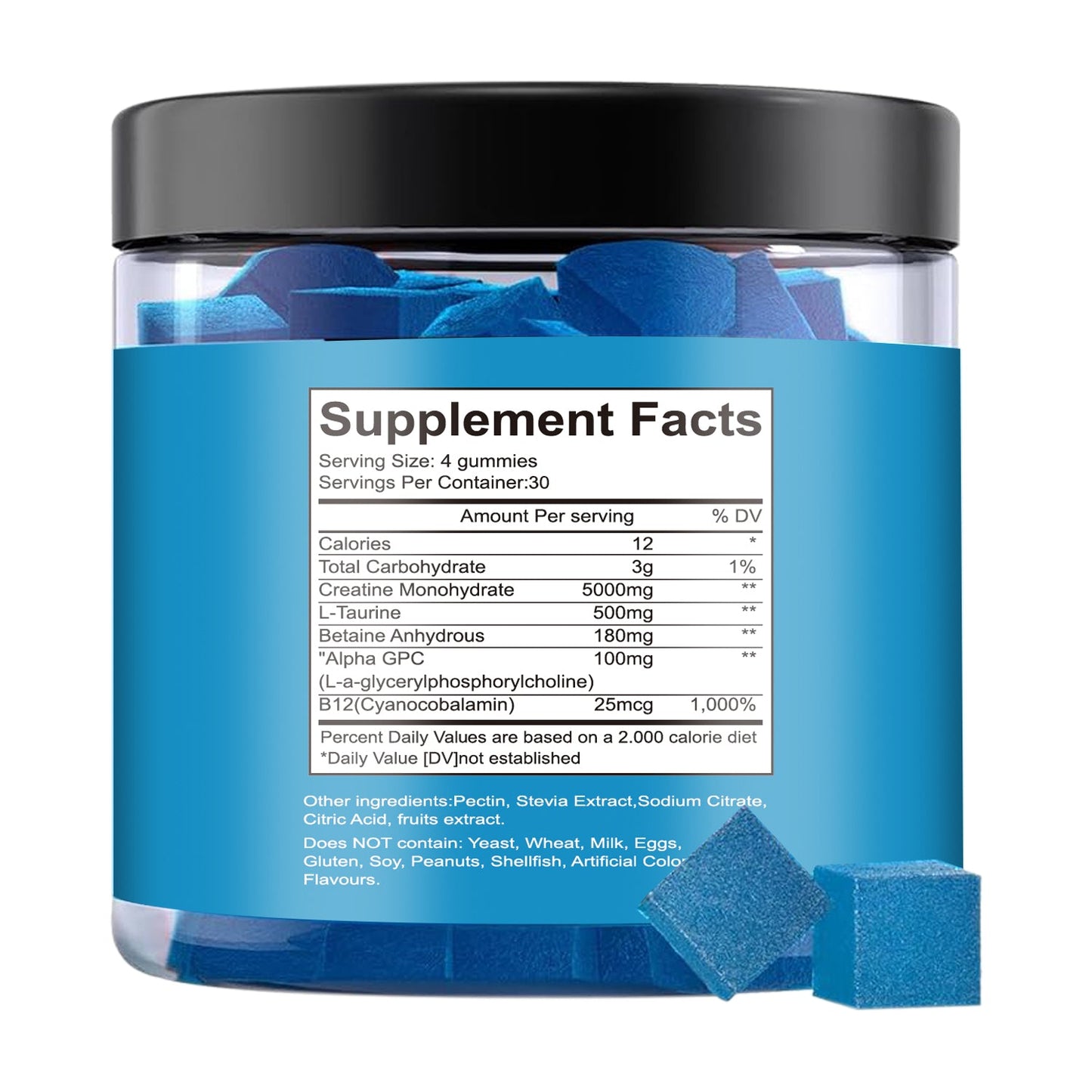 Creatine Monohydrate Gummies, 5000mg, Vegan Blueberry Flavor, Supports Muscle Growth & Strength, 120 Gummies Dietary Supplement