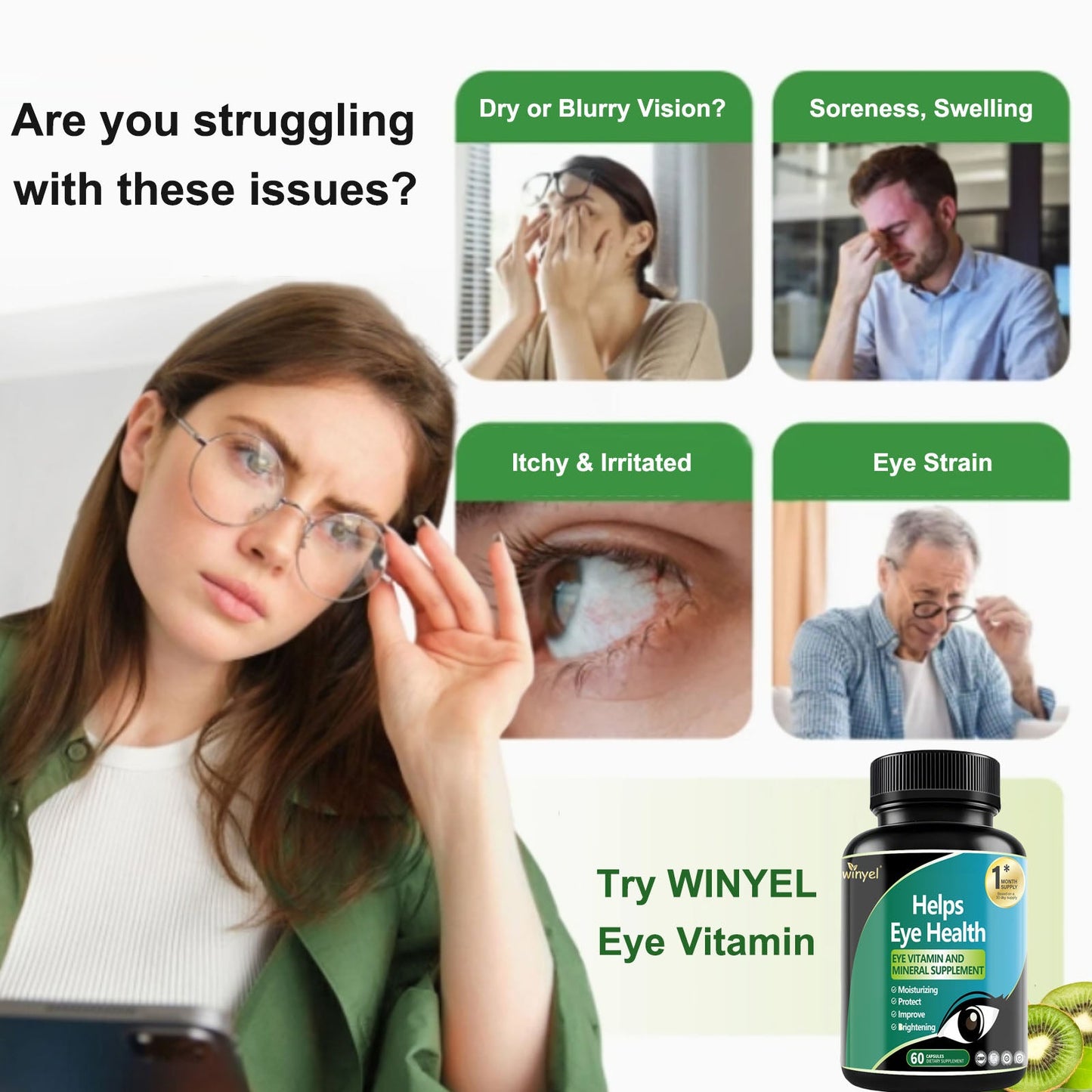 Lutein Eye Supplement - Vitamins, 30-Day Supply For Vision Clarity & Blue Light Protection, Retinal Health For Youngsters & Adults