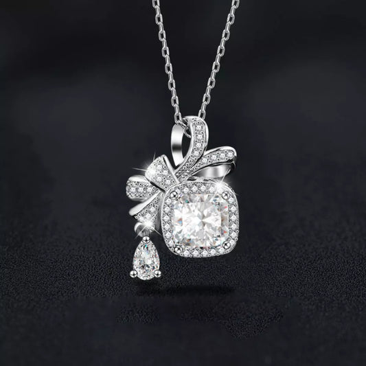 1.5 Carat Moissanite 925 Sterling Silver Bowknot Pendant Necklace