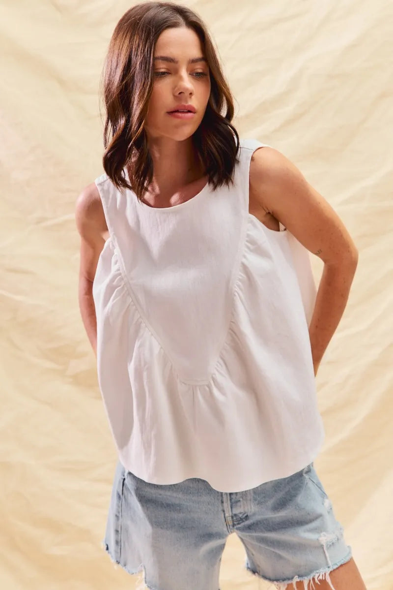 SO ME Game Day Color Denim Ruched Sleeveless Top