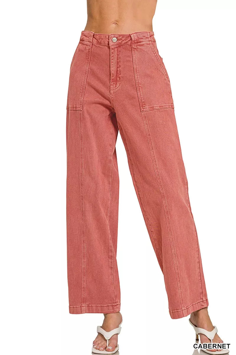 Zenana Straight Leg Utility Pocket Jeans