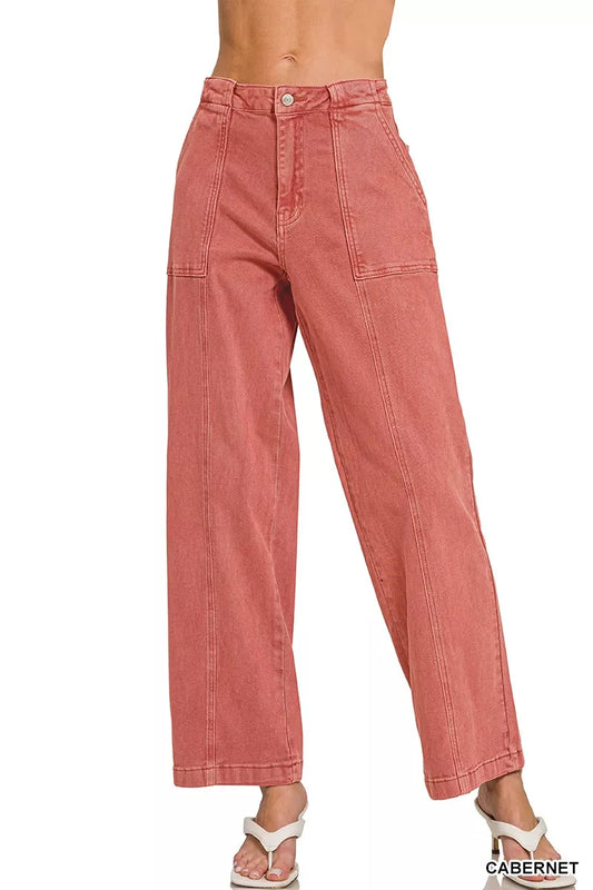 Zenana Straight Leg Utility Pocket Jeans