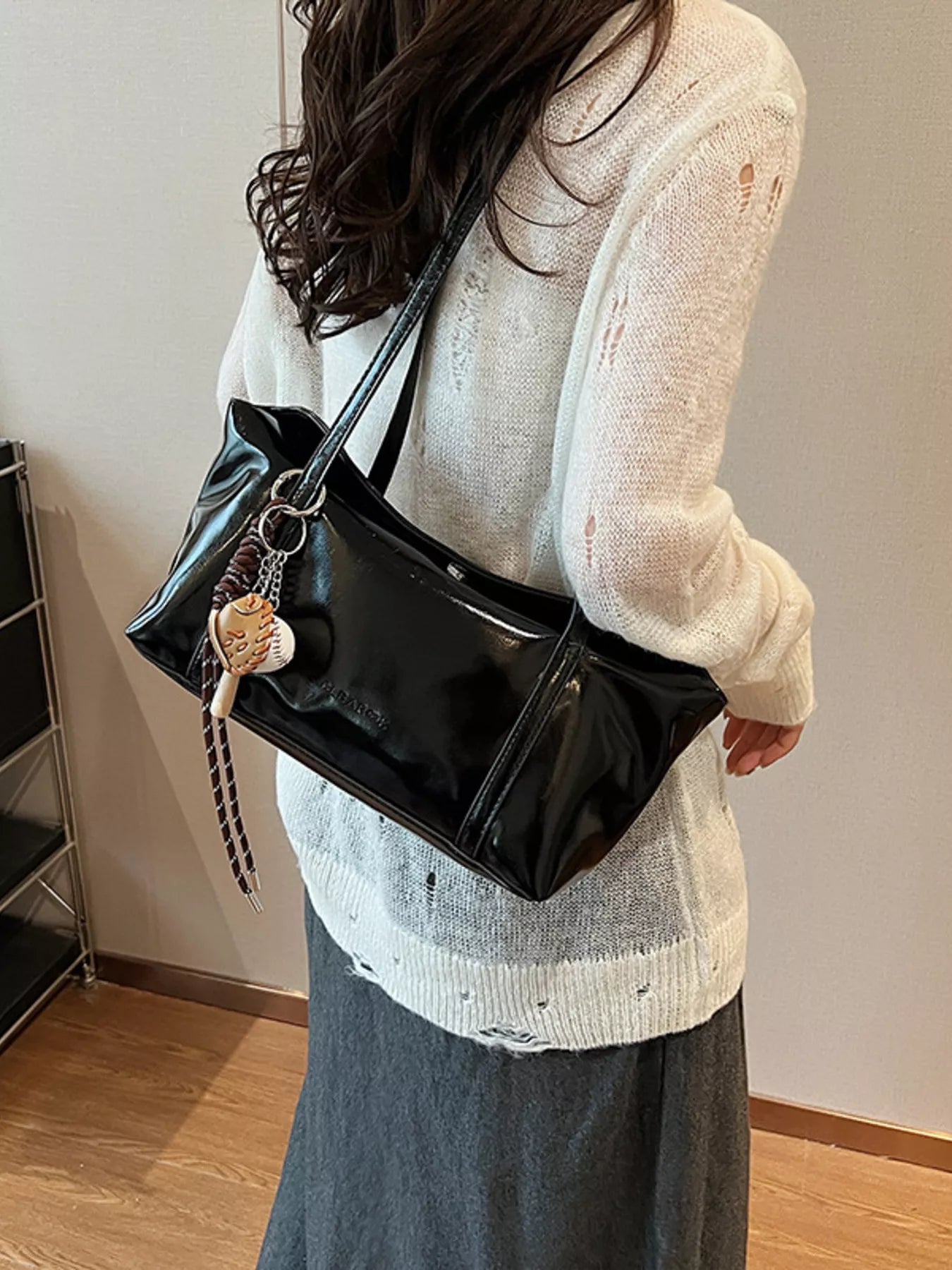 Solid Color Leather Shoulder Bag