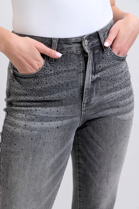 Judy Blue Full Size High Waist Rhinestone Straight Jeans Plus Size