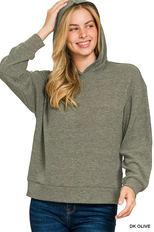 Zenana Ribbed Long Sleeve Hoodie