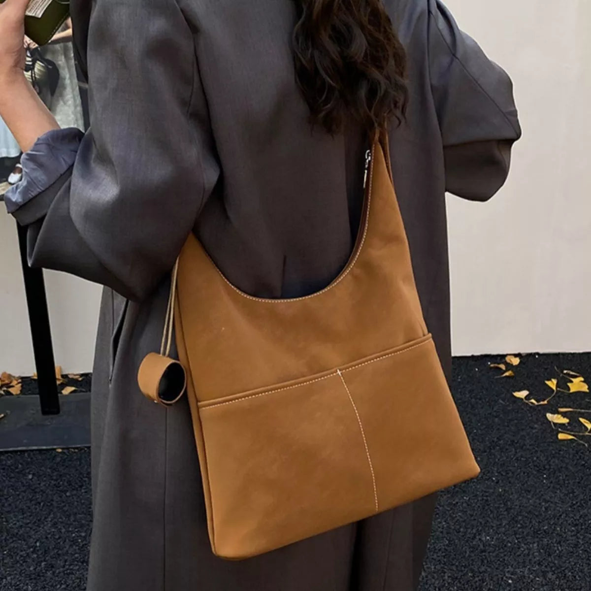 Minimalist PU Leather Shoulder Bag with Pouch