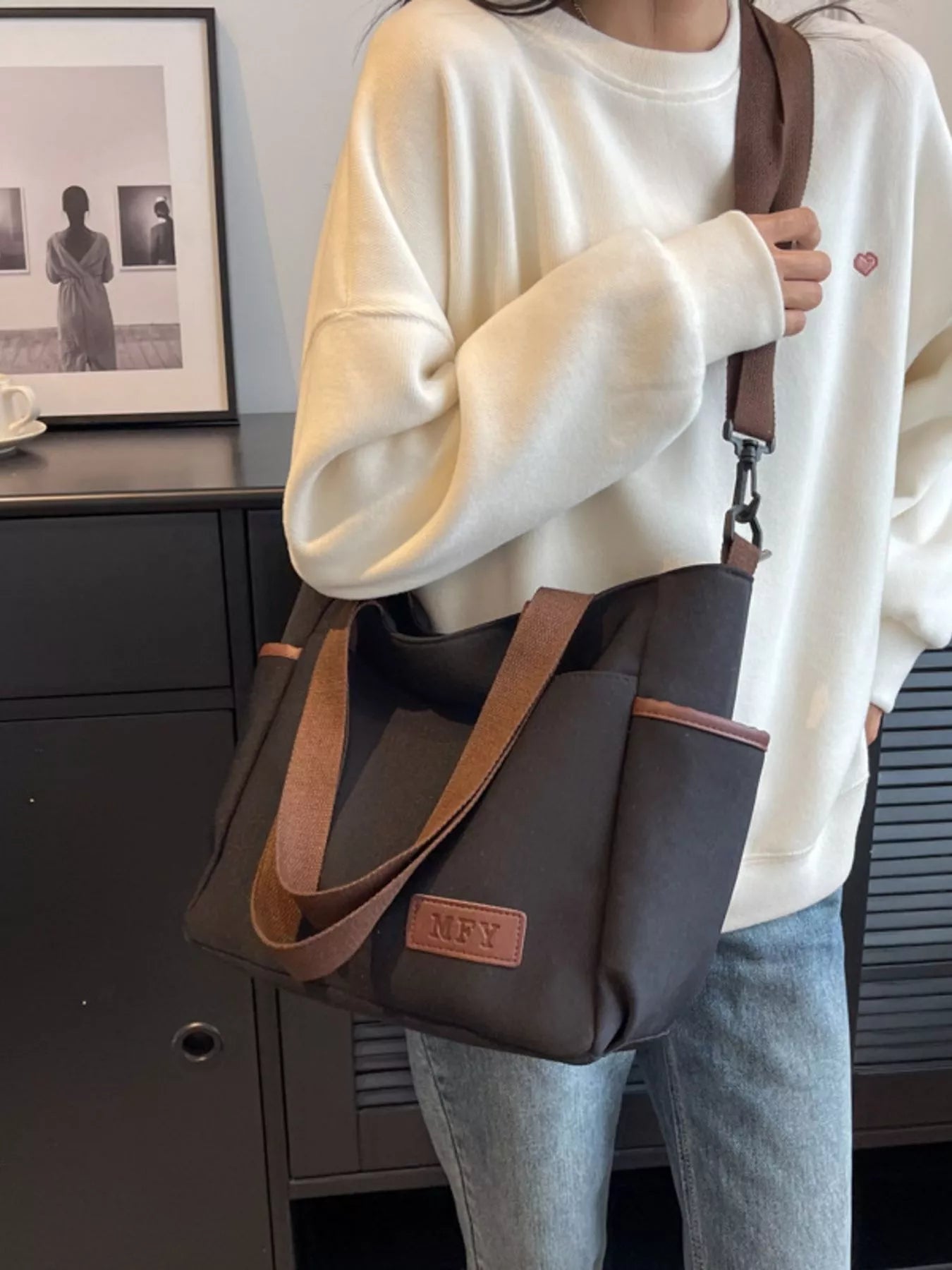 Canvas Shoulder Bag with Adjustable Strap