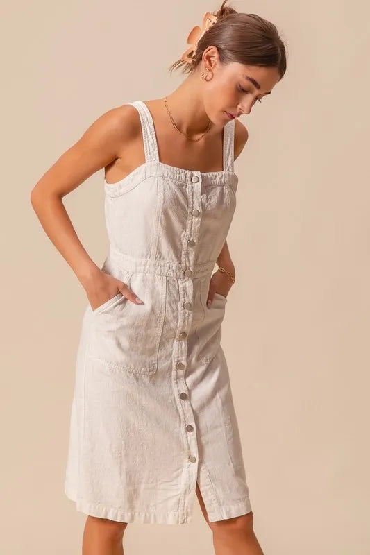 SO ME Button Down Pocket Front Pinafore Dress