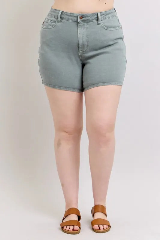 Judy Blue Full Size Hw Garment Dyed & Back Pkt Embroidery Shorts Plus Size