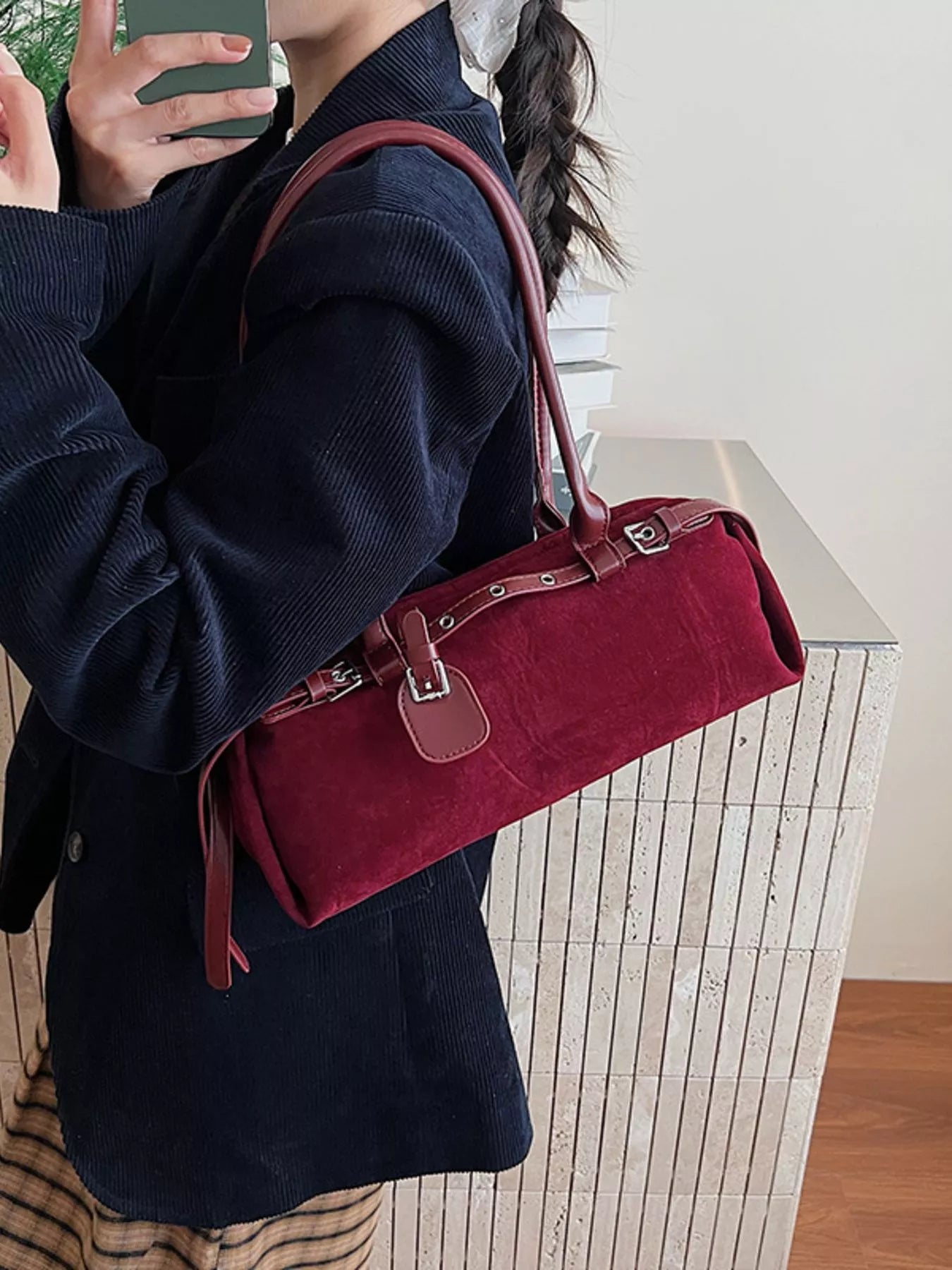 Buckle Decor Shoulder Bag