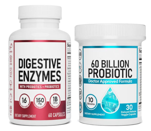 Digestive Enzymes With Prebiotics & Probiotics - 16-in-1 Multi-Enzyme Blend, 1 Billion CFU Probiotics, Supports Food Breakdown, Bloating Relief & Gut Function, 60 Capsules