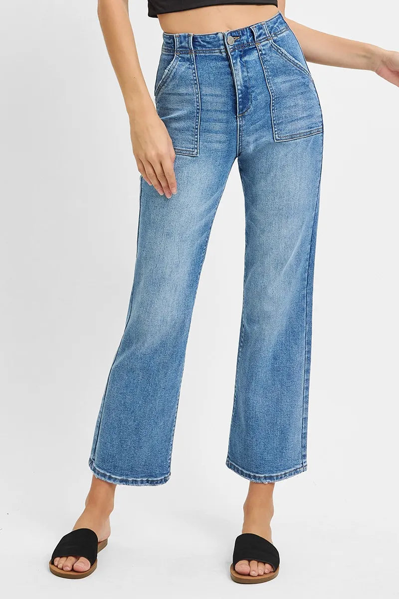RISEN Full Size High Waisted Bootcut Cropped Jeans Plus Size